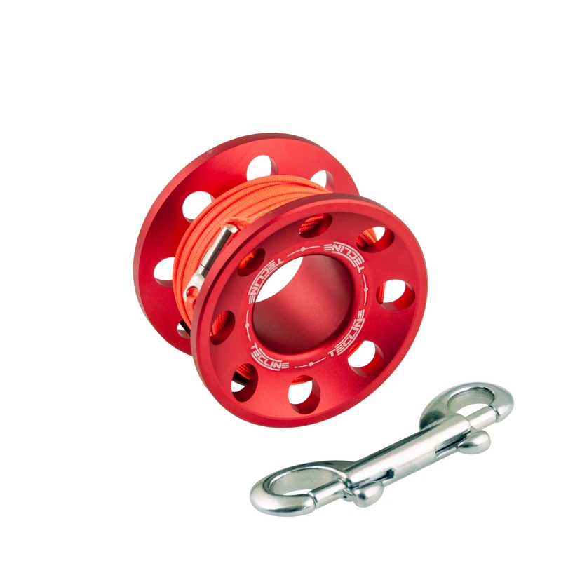 Spool alu  15 m, with SS 90 mm snap  ROUGE