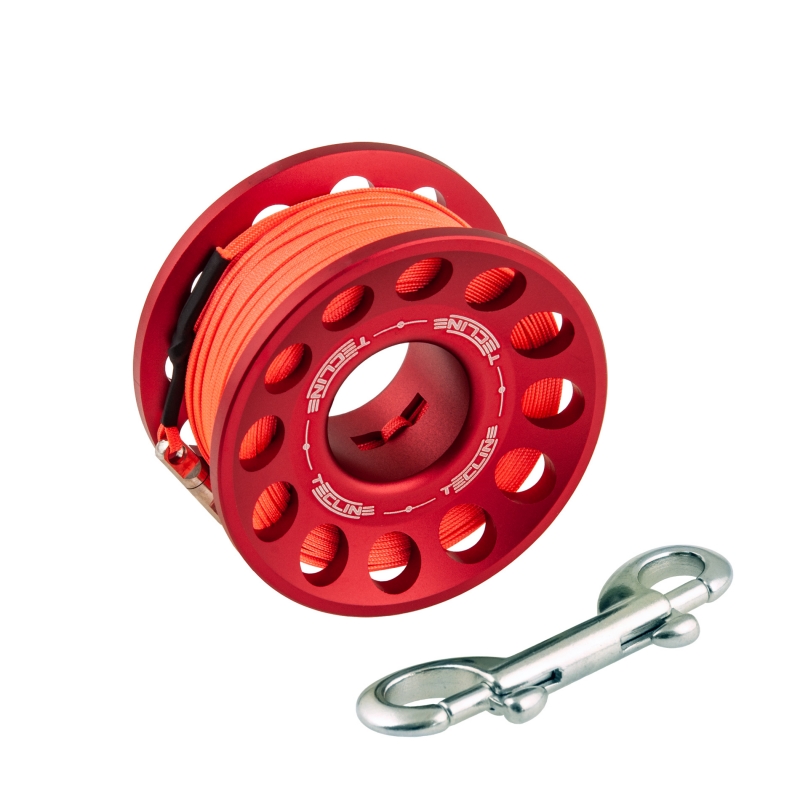 Spool alu  30 m, with SS 90 mm snap  ROUGE